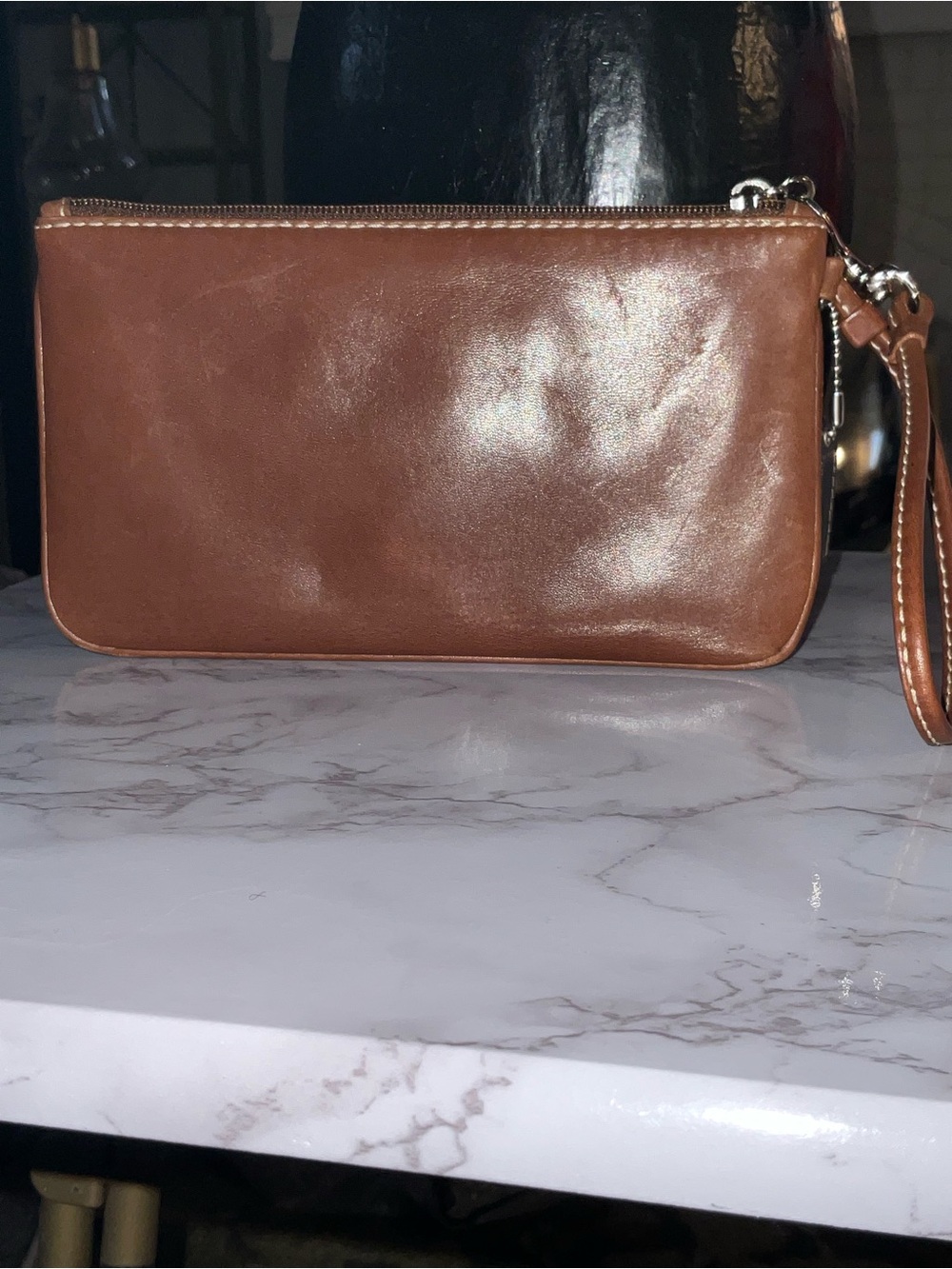 Coach Soho Wristlet British Tan Leather Buckle Pocket Y2K Contrast Stitch - Picture 2 of 14